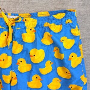 Tipsy Elves Mens Rubber Duck Stretch Swim Shorts Trunks Blue Yellow 3XL AOP EUC